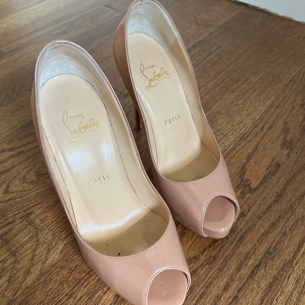 Christian Louboutin Blush Patent Peep-Toe Pumps